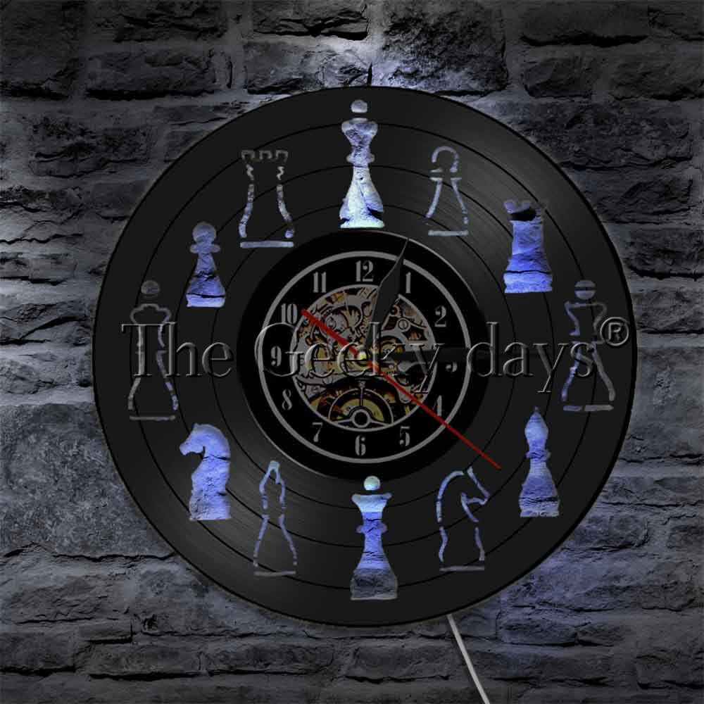 Schach Stück Wanduhr Kreative Schach Club Vinyl Record Wanduhr Vintage Wand Kunst Wand Uhr Decor Chessman Schach Liebhaber