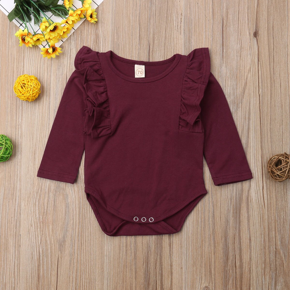 Herfst peuter baby meisjes jongens casual warme bodysuits 5 kleuren lange ruches mouwen effen katoenen jumpsuits
