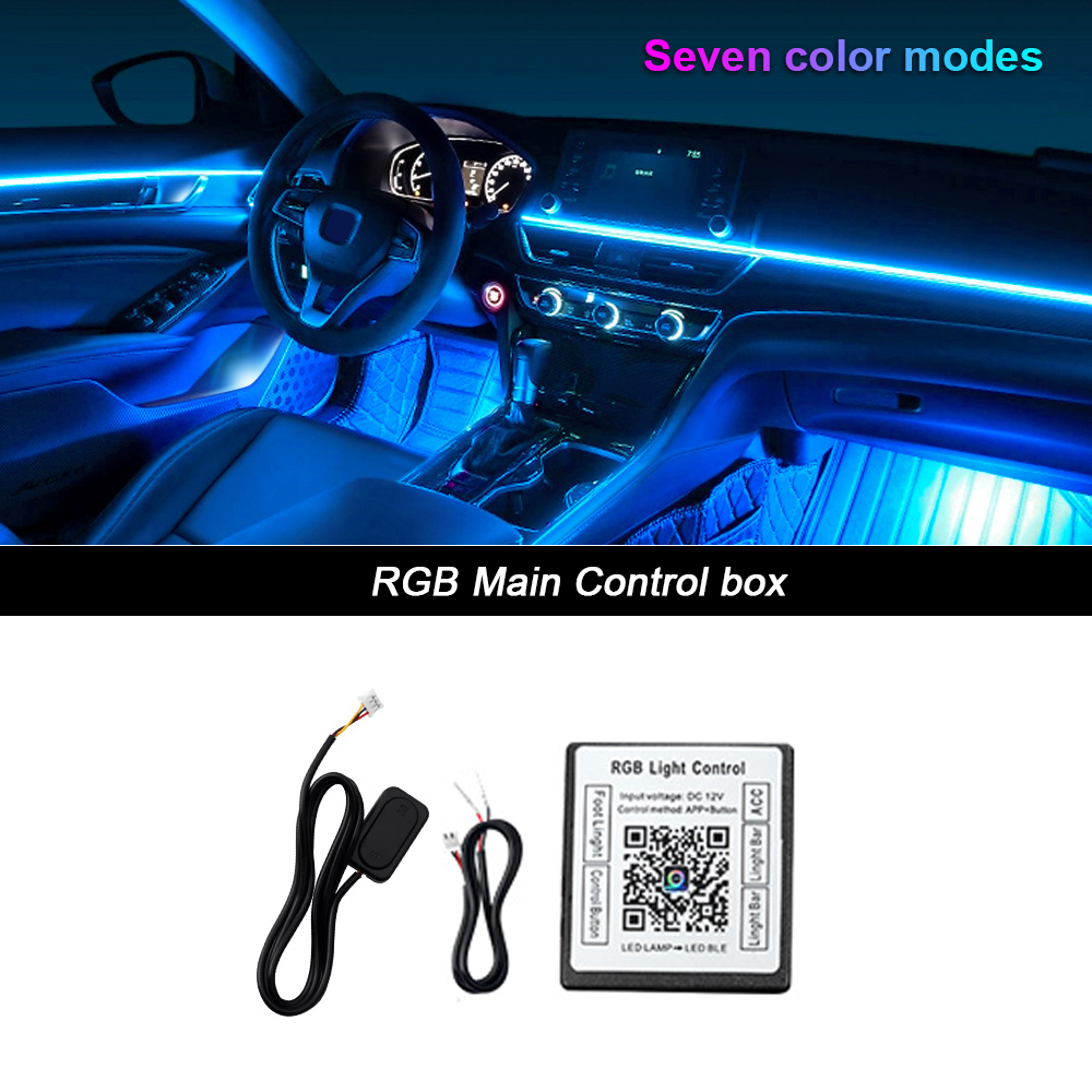Luz ambiental para coche 18 en 1, tiras acrílicas de 64 colores, 110cm, 90cm, 75cm, 35cm, 20cm, colores completos, RGB, Interior del coche, Control por aplicación Bluetooth: Azul