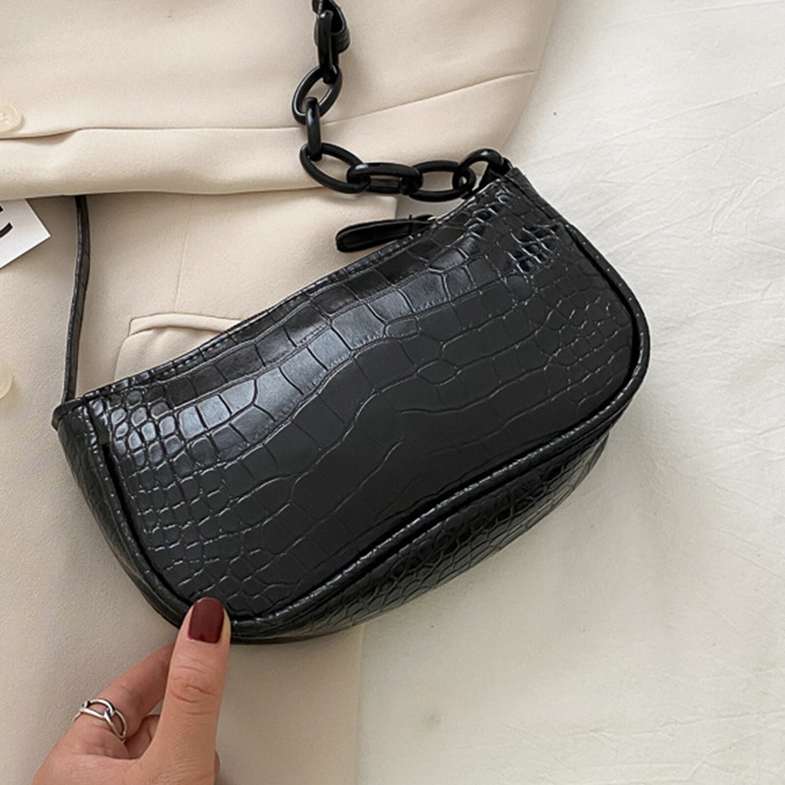 retro Kleine Schulter Taschen Für Frauen Süssigkeit Farbe Kette Handtaschen PU Leder Crossbody Jahrgang Griff Tasche Weibliche Taschen Kupplung: Schwarz