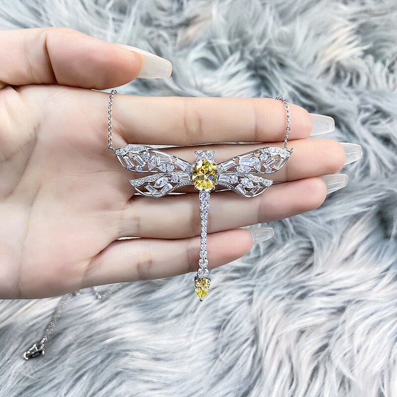 Oevas halskette mit 100% 925 anhängern aus sterlingsilber , 8*10mm gelben diamanten mit hohem kohlenstoffgehalt und 40+3cm libellenmotiven – ein eleganter schmuck für damen und partys.