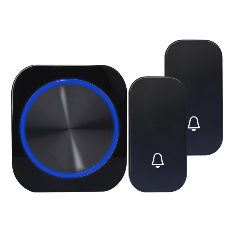 Campainha da porta auto alimentado à prova dcordless água sem fio campainha da porta carrilhão luz da noite nenhuma bateria plugue da ue botão de casa receptor: Black EU  21