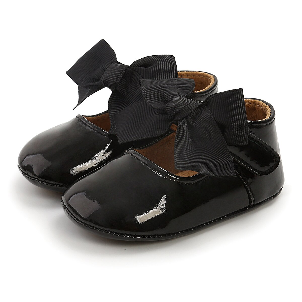 Heldere Leer Boog Baby Schoenen Voor Meisjes Mocassin Peuters Soft Sole Antislip Princess Schoenen Infant Wandelen Schoen Eerste Wandelaars: Black / 13cm(13-18months)