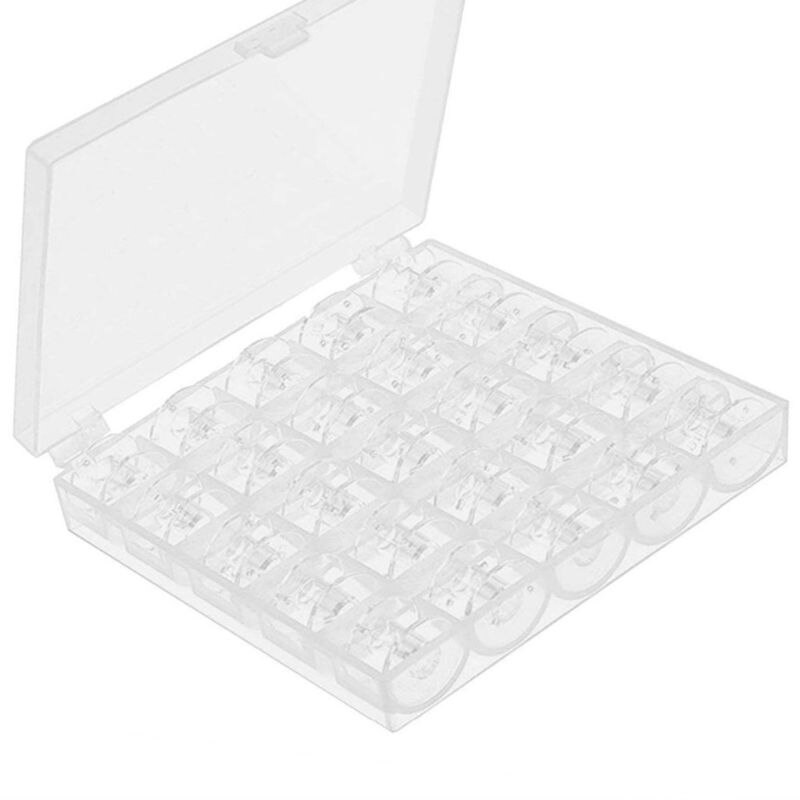 25 Stuks Plastic Spoel Lege Spoelen Naaimachine Spoelen Thuis Gereedschap Accessoires Met Duidelijke Transparante Storage Case Box