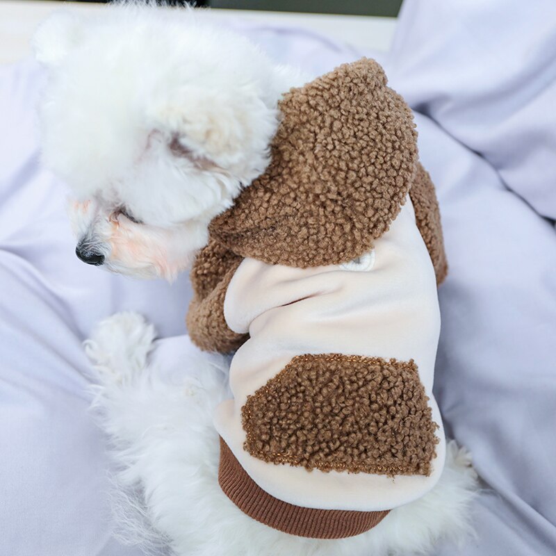 PETCIRCLE-ropa de estilo coreano para perro, suéter con gorro de café, adecuado para perros pequeños y gatos, traje bonito para mascotas, abrigo de tela para perros, Otoño e Invierno