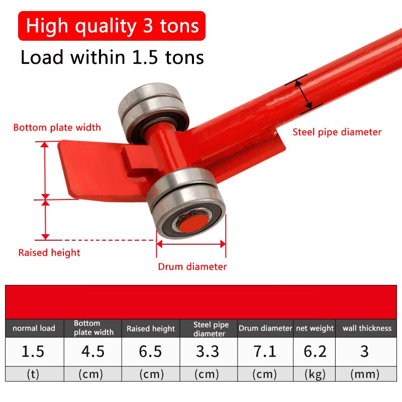 Heavy Duty Wielen Platte Kop Katrol Lifting Crowbar Verdikte Naadloze Stalen Pijp Lager Crowbar Lifting En Handling Equipment: 3 tons