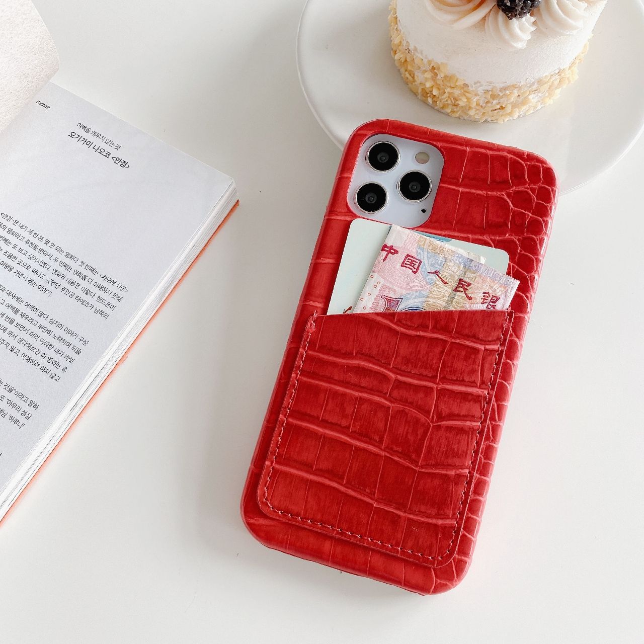 Custodia per telefono in pelle PU con motivo a coccodrillo Vintage retrò per iPhone 12 Mini Pro XS MAX XR X 7 8 Plus SE Cover per telefono: red