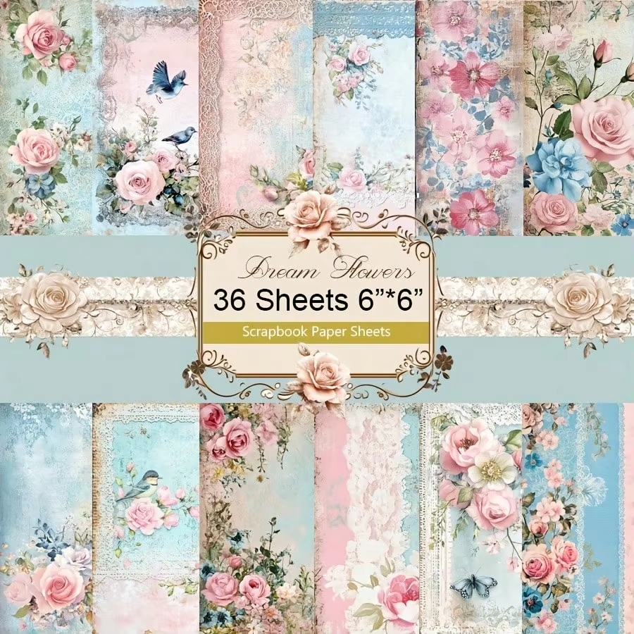 36 Sheets Starry Sky Scrapbook Paper Pack, Stationery Vintage Art Craft Pattern Scrapbooking Paper For Junk Journal Planner Card: pink