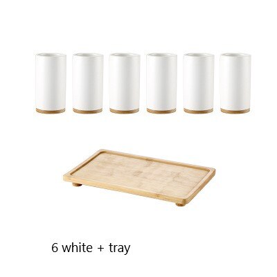Taza nórdica simple de cerámica para beber agua, juegos de 6 piezas para el hogar con bandeja, portavasos, restaurante: tray white
