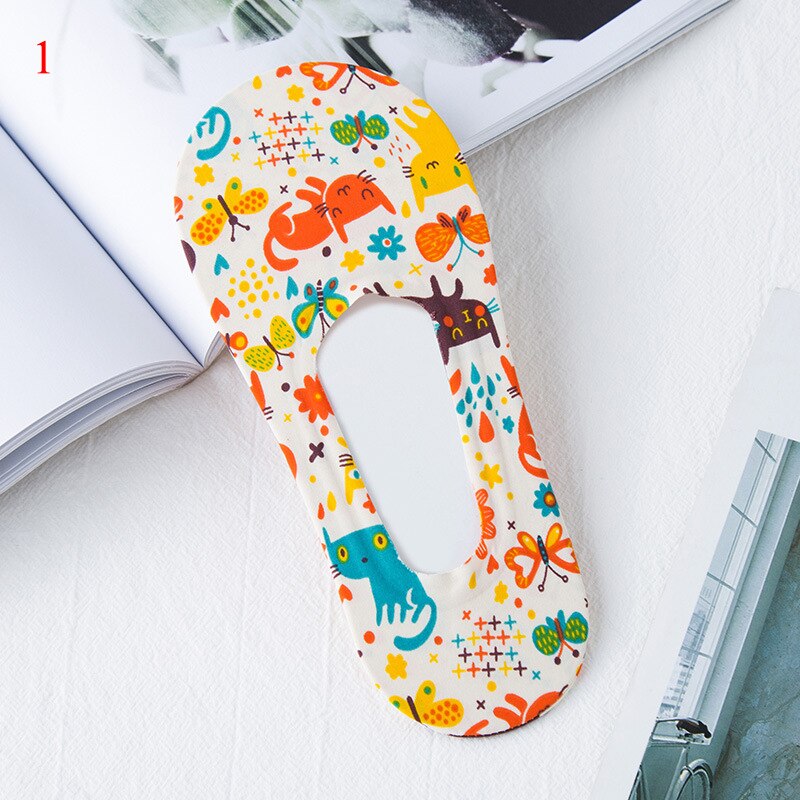 DIY Print Anti-skid Socks Silk Invisible Cats Flamingo Sock Printed in Boat Non Slip Short Socks Female Cartoon No Show Low Sock
