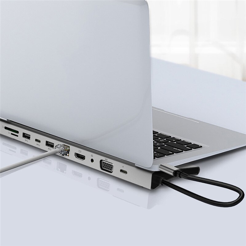 11in1 Typ-C Adapter Hub Für RJ45 Ethernet HDMI-kompatibel HUB Daten/PD Lade 3 USB 3,0 SD/TF Kartenleser/3,5mm Audio Converter