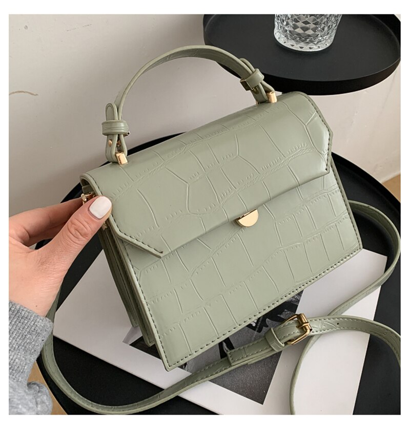 OLSITTI White Stone Pattern Crossbody Bags for Women Handbag Small Square Bag PU Leather Ladies Evening Bags: Green