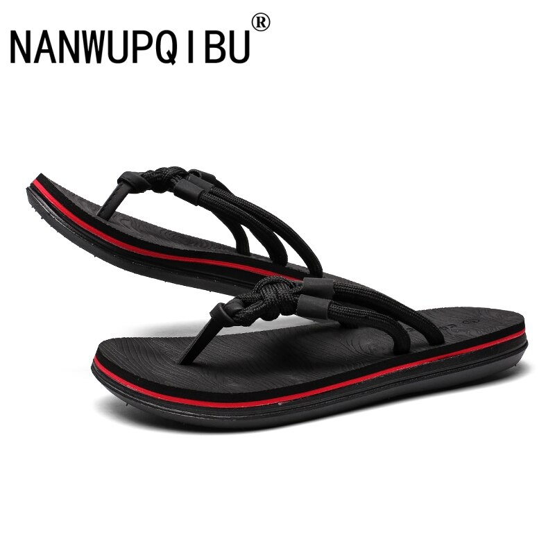Tofflor flip flops män sommar coola män skor utomhus mjuka fritidsskor andas bekväma vävda tofflor män