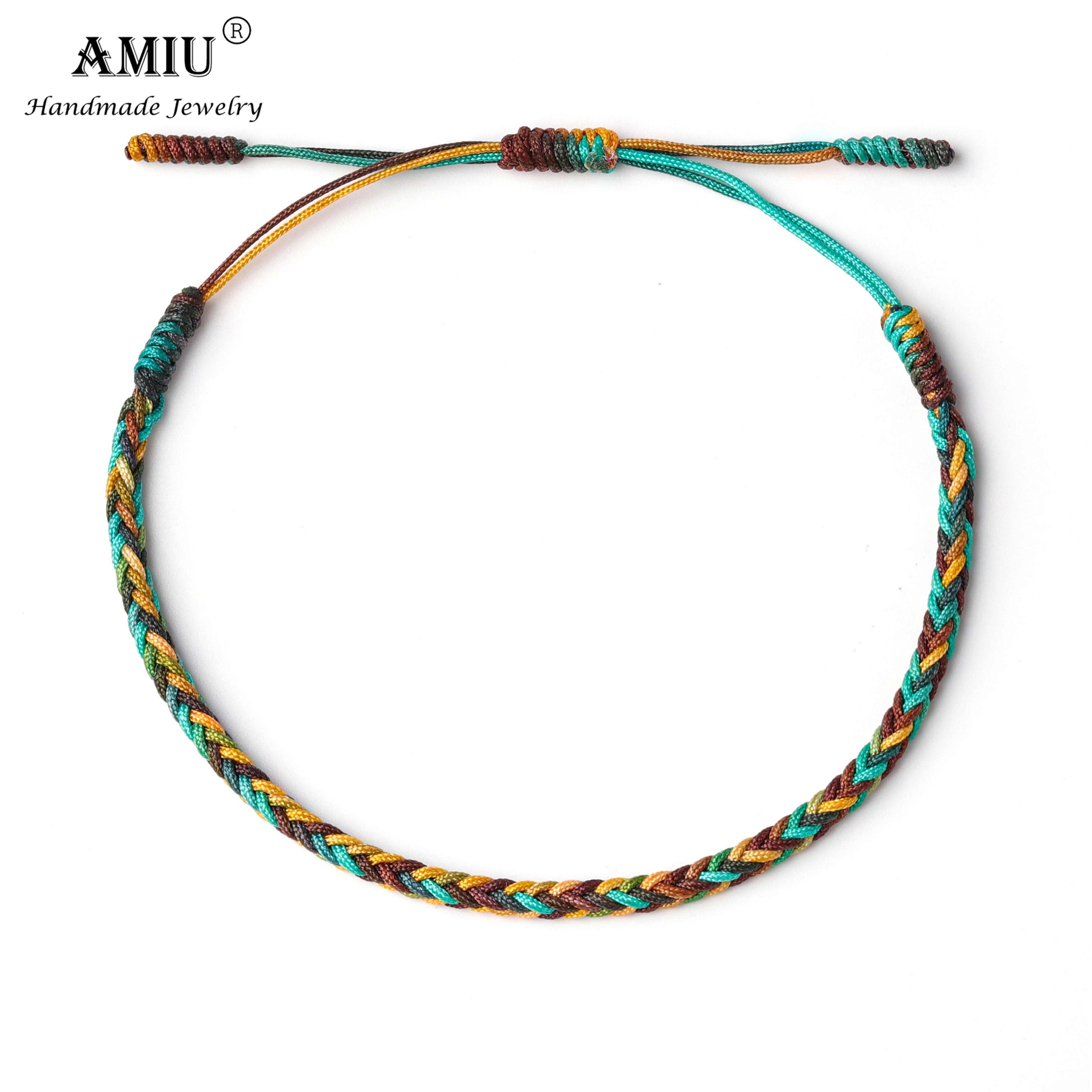 AMIU-Pulseras de la suerte Budista Tibetano hechas a mano, pulseras de colores degradados, amuleto de nudos de cuerda de , pulsera trenzada del Tíbet