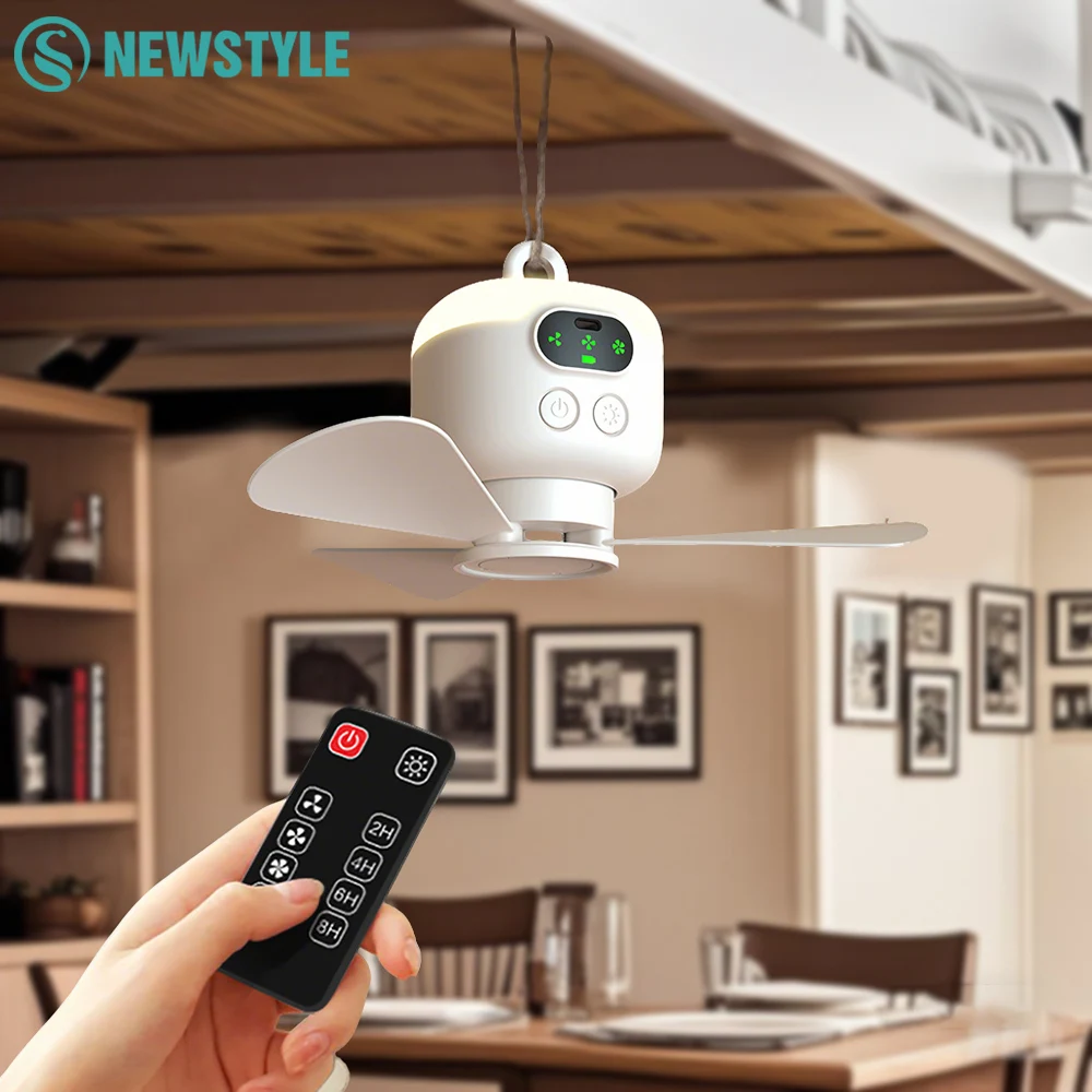 Mini draagbare plafondventilatoren USB oplaadbare afstandsbediening voor thuis Stil plafondventilator Licht Outdoor campingventilator met nachtverlichting