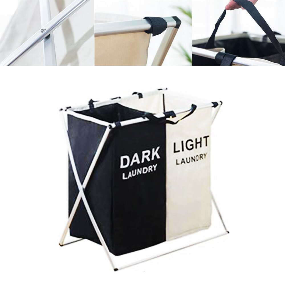 X-shape Foldable Dirty Laundry Basket Organizer Two Grid Home Hamper Sorter Waterproof Laundry Hamper Washing Storage 2