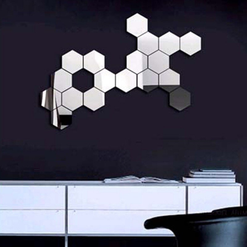 Pegatinas de espejo acrílico para pared lámina de espejo decorativa Hexagonal extraíble, autoadhesiva, para decoración del hogar, sala de estar, dormitorio, 12 Uds.