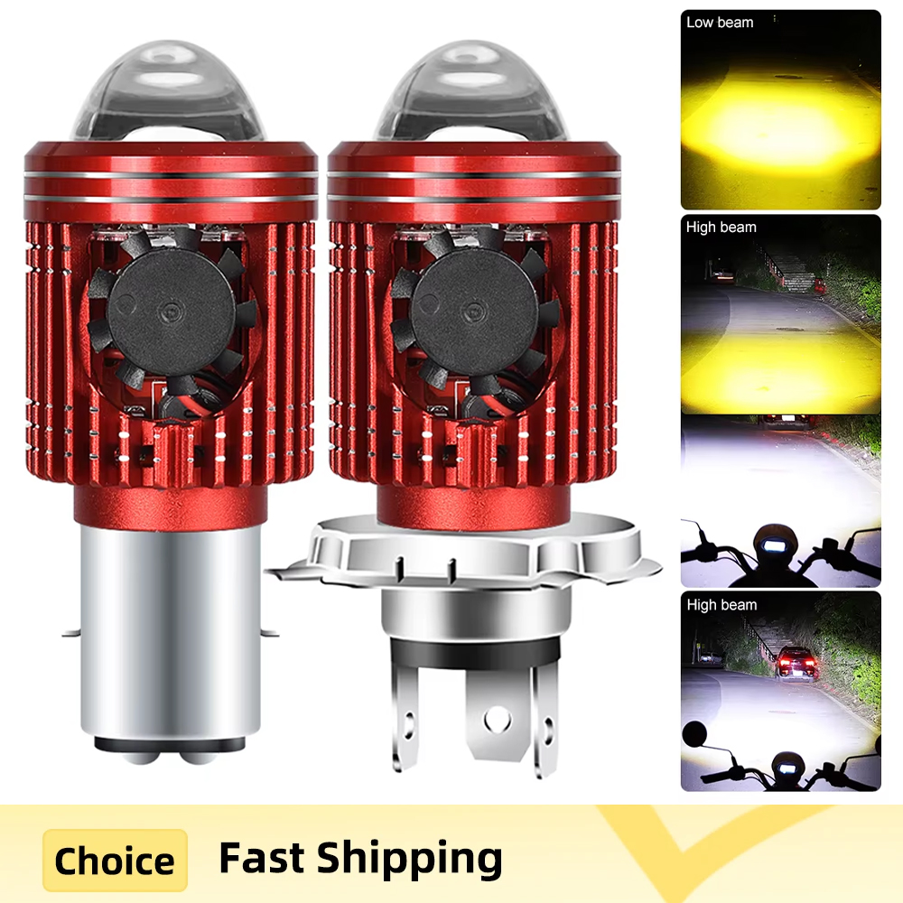 Bombilla para faro de motocicleta, 10000LM, H4/H6, 12V, focos LED para Moto, lente CSP, lámpara Hi Lo blanca y amarilla, accesorios para patinete, luces antiniebla