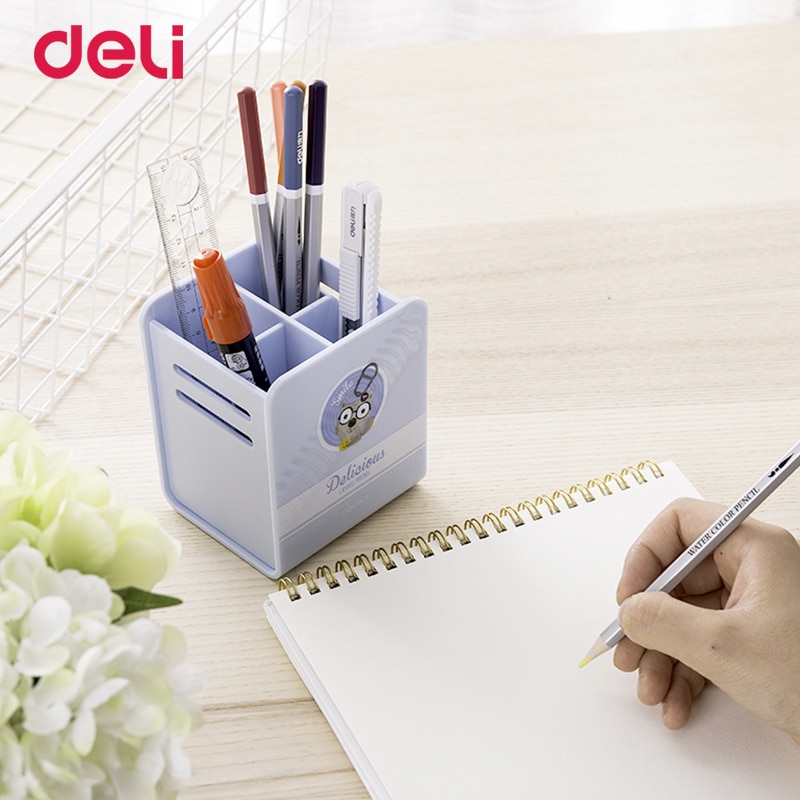 Deli pen houder voor school kid bureau orangizer briefpapier supply leuke cartoon patroon stand voor potloden