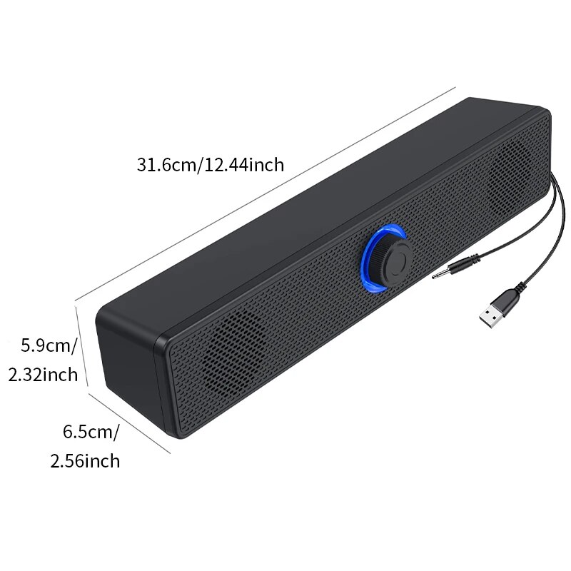 Altavoces duales de escritorio largos con cable 1002, inalámbrico Bluetooth 3511, alimentado por USB, AUX 3,5 mm, luces LED Altavoz estéreo 3D para TV portátil: Negro