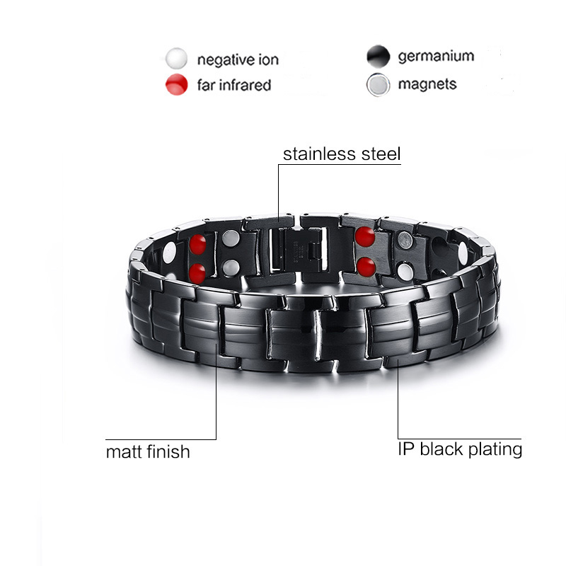 Vnox Länge Einstellbare Zweireihig Schwarz Männer Gesundheit magnetisch Bio Armbänder Armreifen Gesundheit Pflege Energie Armbinde Schmuck