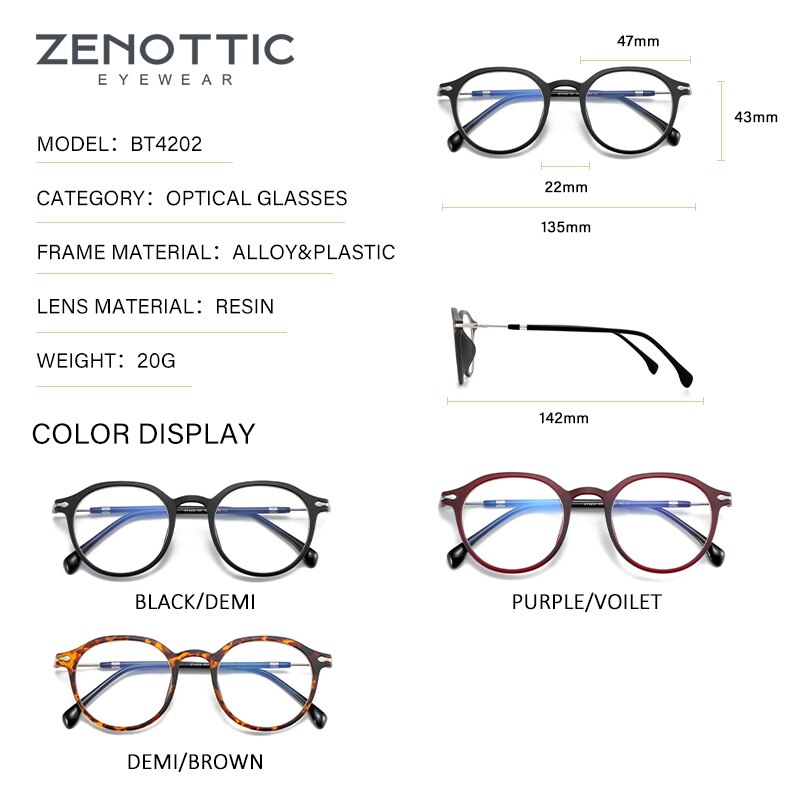 ZENOTTIC-Montura de gafas redondas de acetato Vintage para hombre y mujer, gafas graduadas de de lujo para miopía, óptica Retro