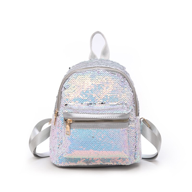 Glitter Women Sequins Backpack Teenage Girls Travel Shiny Backpacks Bags Bling Rucksack School Bags mini Backpacks: Silber