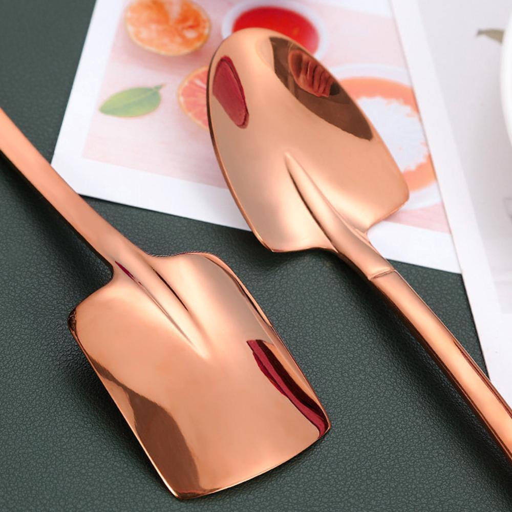 Stainless Steel Iron Shovel Spoon Coffee Ice Cream Spoon Cute Engineering Gadget Shovel Spoon Retro Square Kitchen R2L7