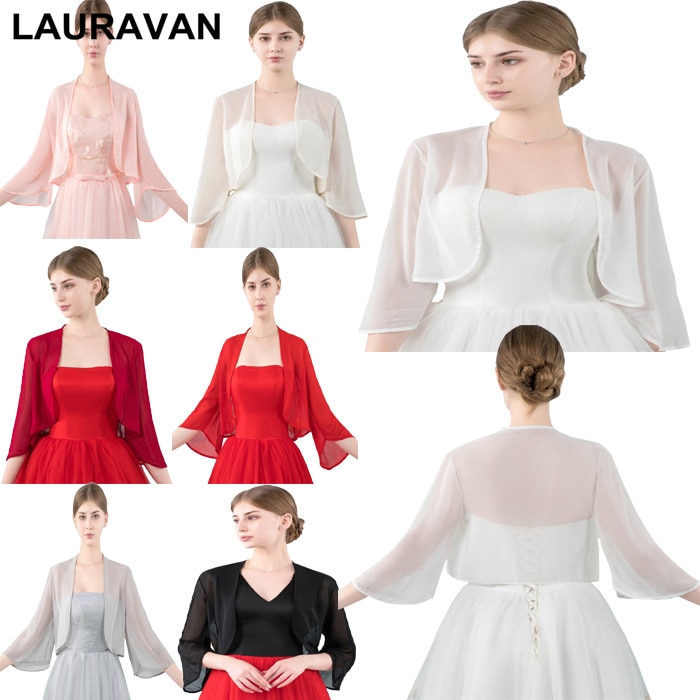 Champagner verrotten schwarz rosa grau Hochzeit Jacken wickelt Chiffon zucken Braut Bolero Jacke Mantel 3/4 Länge kappe Hülse Frauen Belero