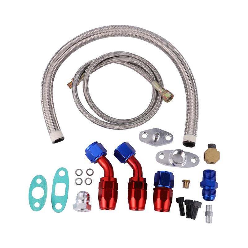 1 Set Oil Inlet Feed Line Fitting Assembly Kit Turbocharger Adapter Inlet Line Feed Line Outlet Line For Auto Vehicle Car