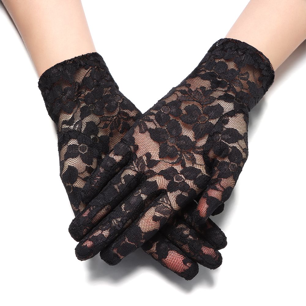 Moda feminina noiva rendas luvas de condução fina renda protetor solar feminino curto proteção uv goth festa oco-para fora luvas
