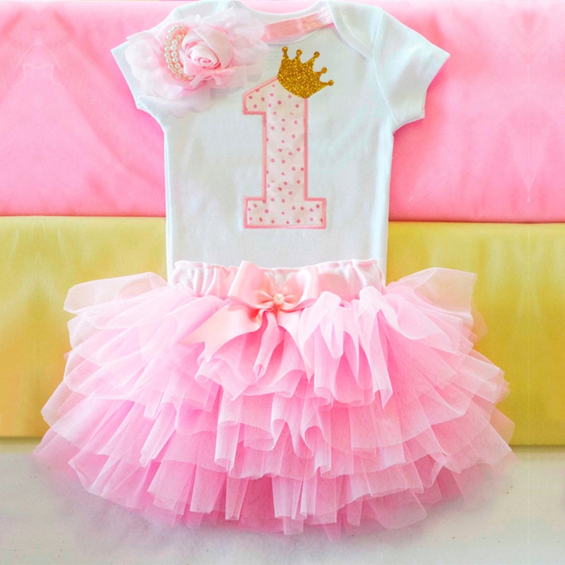 3pcs Baby Girl 1 Year Birthday Party Dress For Toddler Christening Tutu Cake Girls Dress Newborn 1st Baptism Vestido Outfits