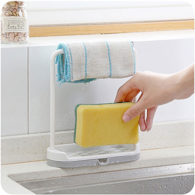 1pc förvaringsställ stående svamphållare hylla för pad handduk 2 in 1 multifunktionell arrangör hem kökstillbehör