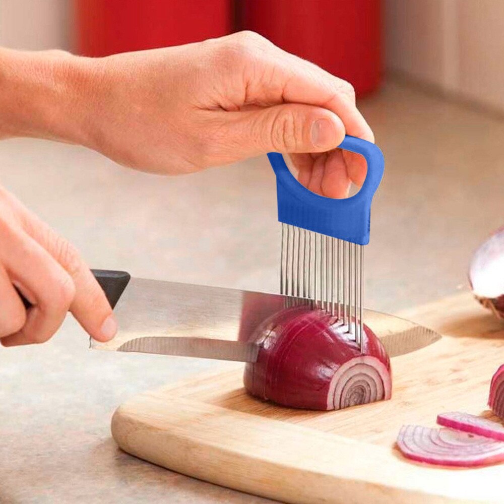 Shredders & skiver tomater løg grøntsager skiver skærehjælp holder guide skæring skære sikker gaffel