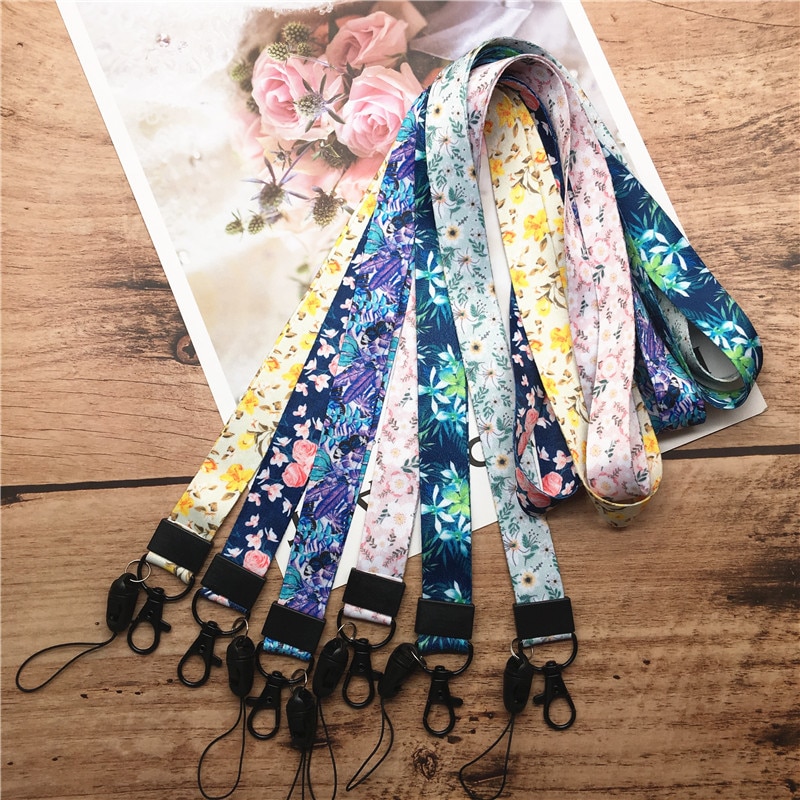 Correa para el cuello cordón para llaves de flores, portallaves con etiqueta de nombre USB, cuerda para colgar, Lariat multifunción