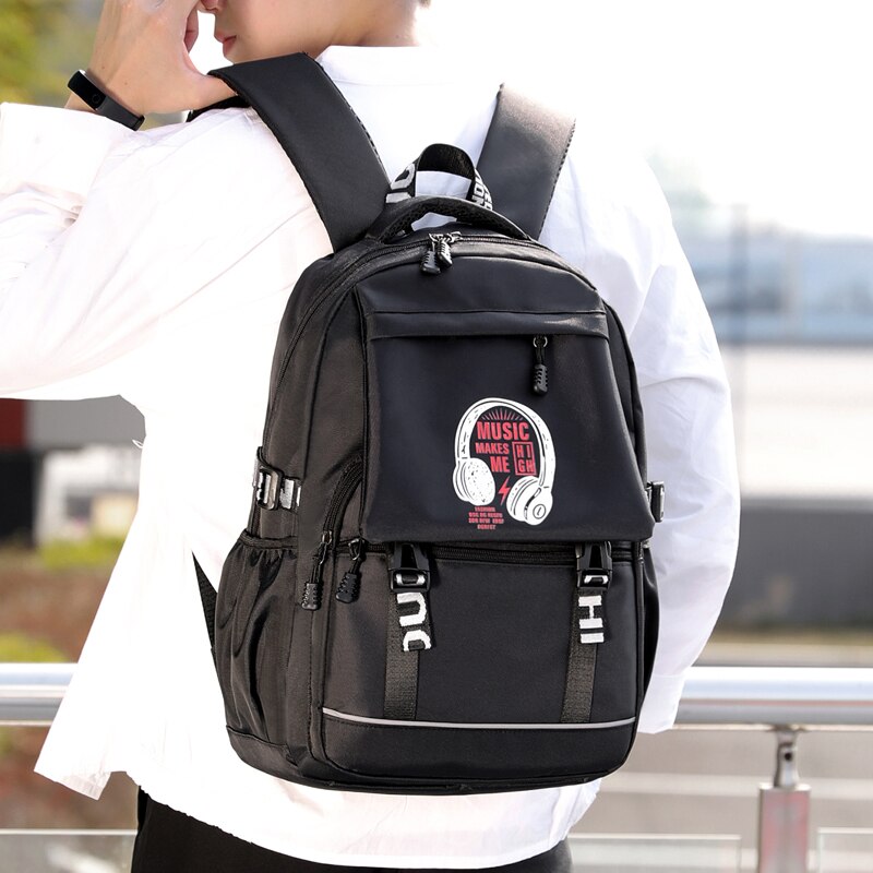 men's high-capacity backpack with luminous pattern student bag charging backpack