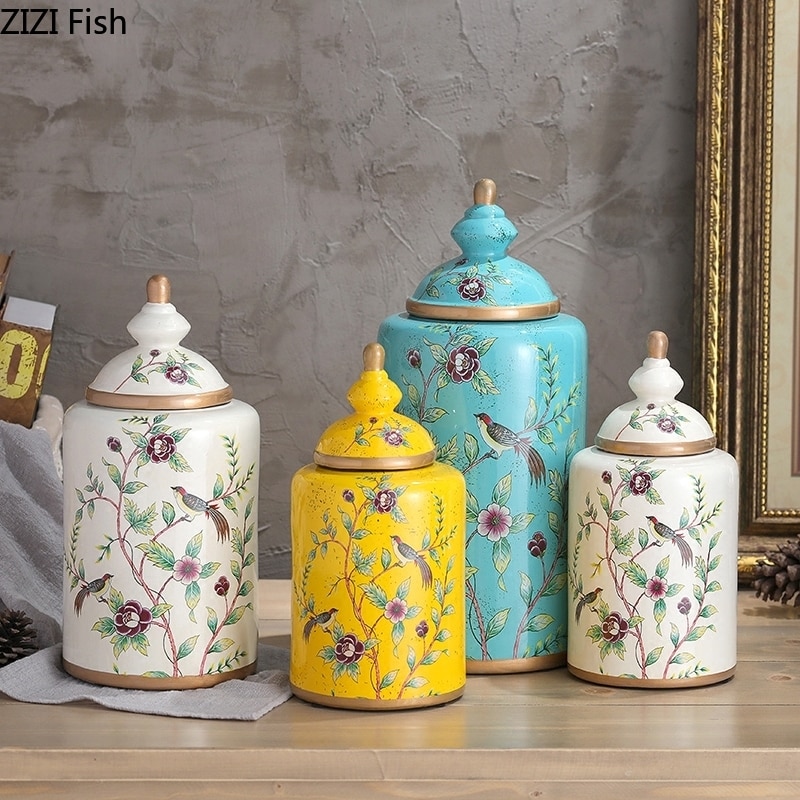 Blomster mønster klassisk keramik vase antik slik krukke te dåse universal porcelæn opbevaring krukker vintage hjem indretning