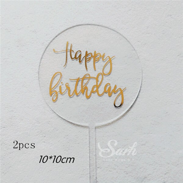 Ins Stil Runde Bronzing "Happy Birthday" Krone Bogen-knoten Kuchen Topper Dessert Dekoration für Hochzeit Geburtstag Party: 2pc D