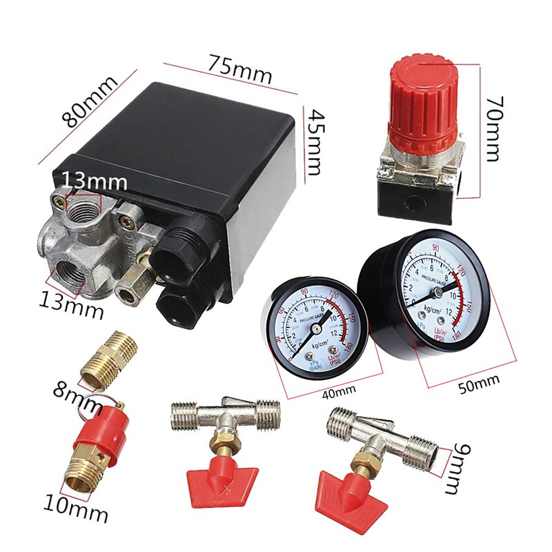 120PSI Air Compressor Pressure Valve Switch Manifold Relief Regulator Gauges