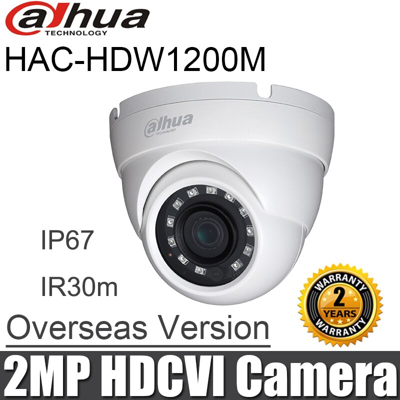 Cámara Dahua HAC-HDW1200M de 2MP HDCVI, globo ocular 1080P, inteligente IR, 30M, impermeable, DH-HAC-HDW1200M IP67, cámara de seguridad CCTV