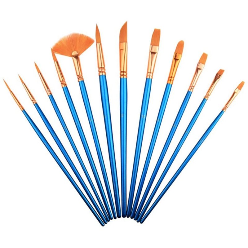 Conda Penseelset, 24 stuks, nylon acrylverf, houten handvat, kunstenaarsset voor aquarel en olieverfschilderijen, perfect schilderen, olieverf, beginnernaamset