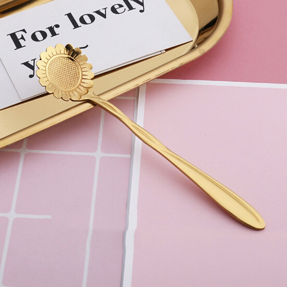1pcs Mini Cute flower Stainless Steel Teaspoon Coffee Metal golden Soup Dessert Spoon tablespoon dessert spoons Kitchen utensils: g