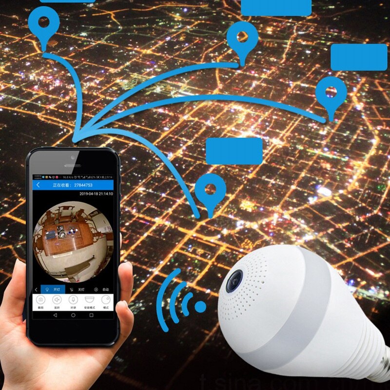 P 360 graders sikkerhed wifi kamera led lys nattesyn tovejs o panoramisk pære videoovervågning  (16g)