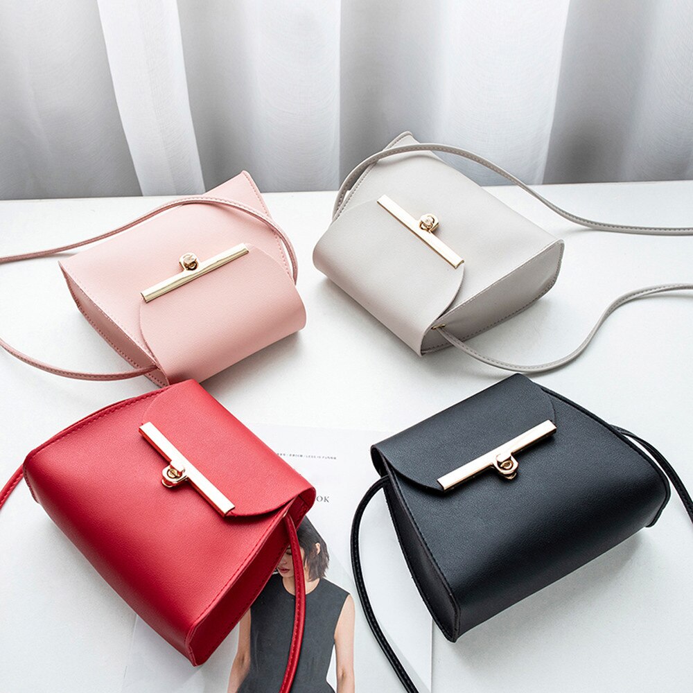 Dames messenger bags pure kleur snoepkleuren leren hasp schoudertas borsttas bolsos mujer #ll