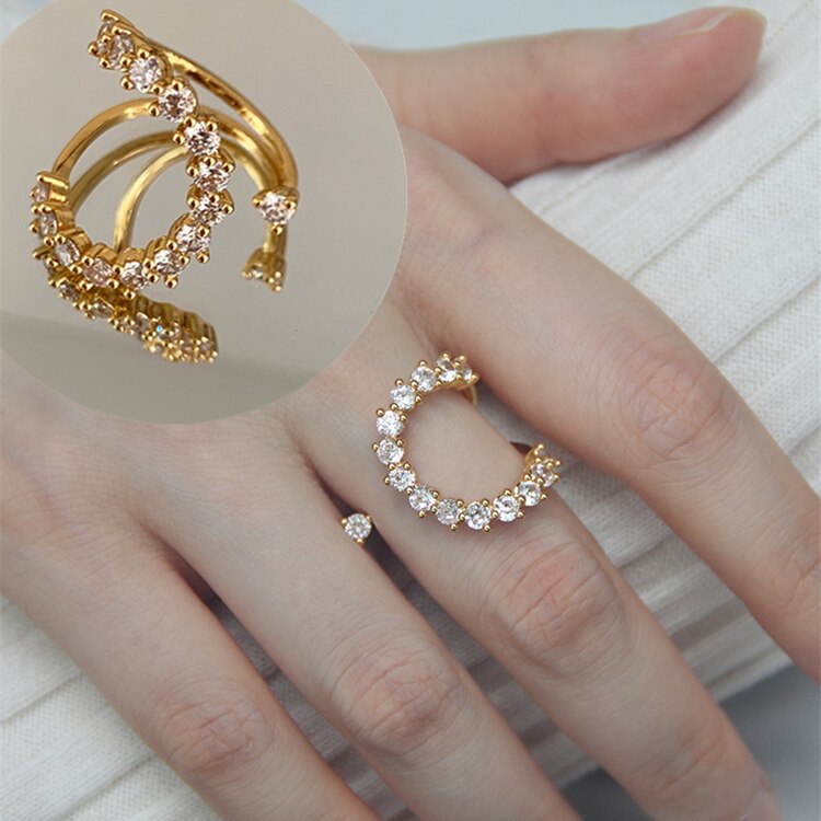 HUANZHI Vintage Old Metal Inlaid Pearl Geometric Irregular Modeling Adjustable Opening Ring for Women Party Jewelry: E