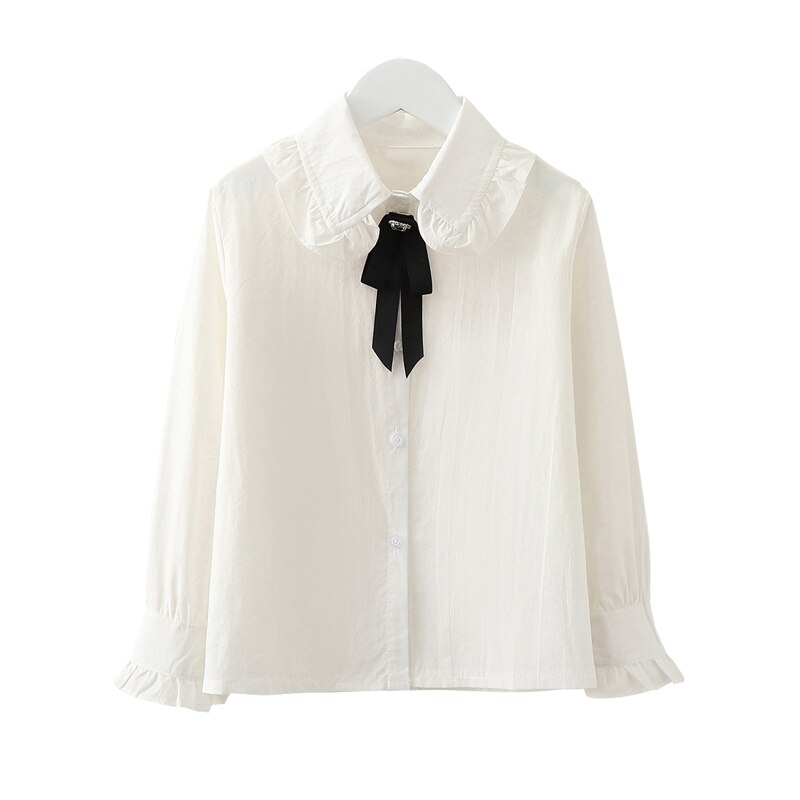 Camisetas de estilo Preppy para niña, ropa de otoño, camisa de manga larga de algodón para niña, ropa para niño, Tops con lazo para adolescentes para 6 8 10 años