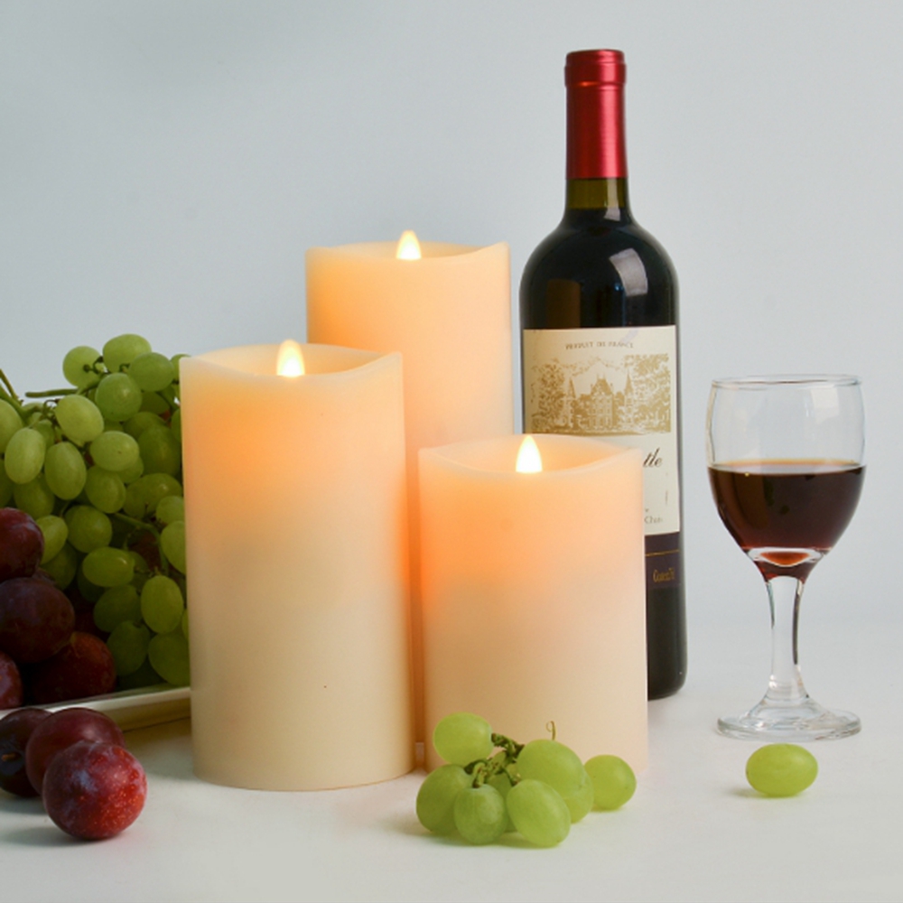 H-BLOSSOM Flickering Flameless Candles Ivory Real Wax Pillar With Embedded String Lights LED Candles Battery Operated With Cycling 5H Timer Set Of 3 (3" X 4"/5"/6") (Ivory