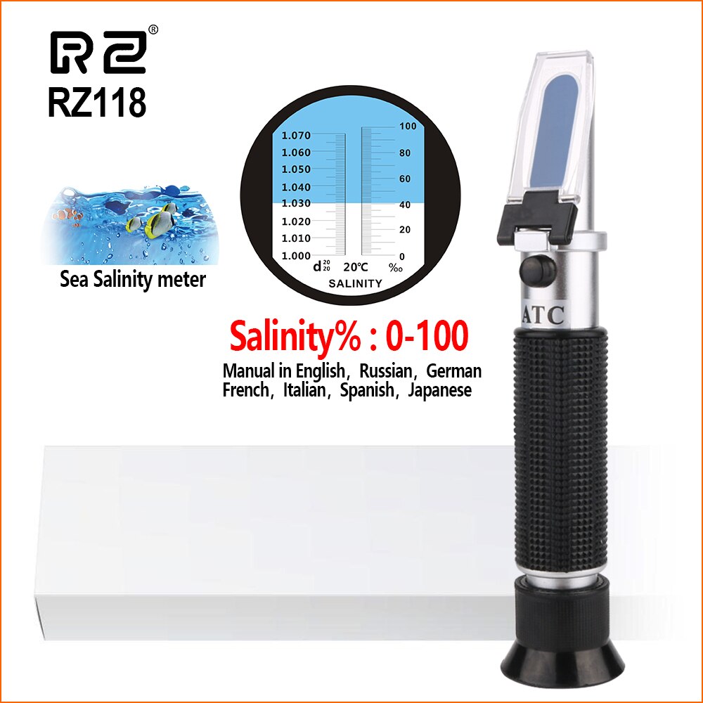 RZ Refractometer Salinity Meter Auto Refratometro Tester 0-100% Brix RZ118 Aquarium Refractometer Salt Hydrometer: RZ118whitebox