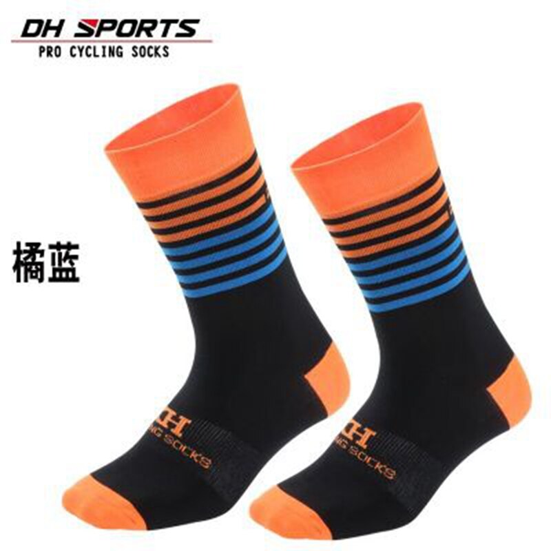 DH SPORTS Men Women Cycling Socks Elastic Outdoor Wearproof Footwear For Road Bike Socks Mountain Bicycle Socks: Orange Blue