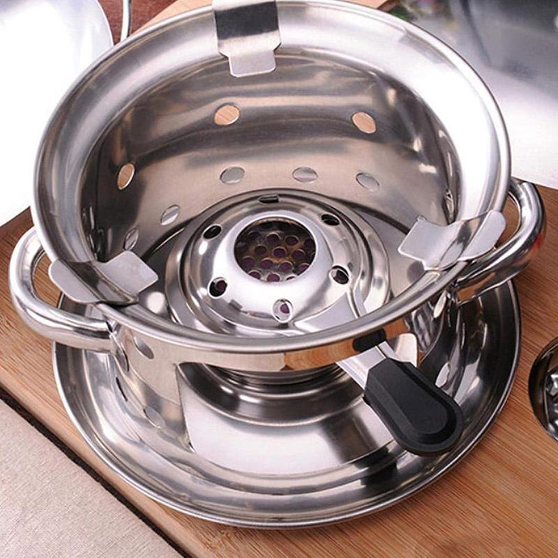 Quemador de Fondue a prueba de viento de 9,5 cm, olla portátil de acero para exteriores, estufa de Panic, accesorios de parrilla, Alc de acampada, V4R3
